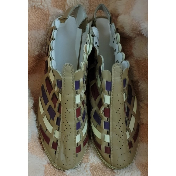 Rieker Sina 78 Slingback Woven Multi Color Leather Block Heel Sandals Women - Picture 2 of 5